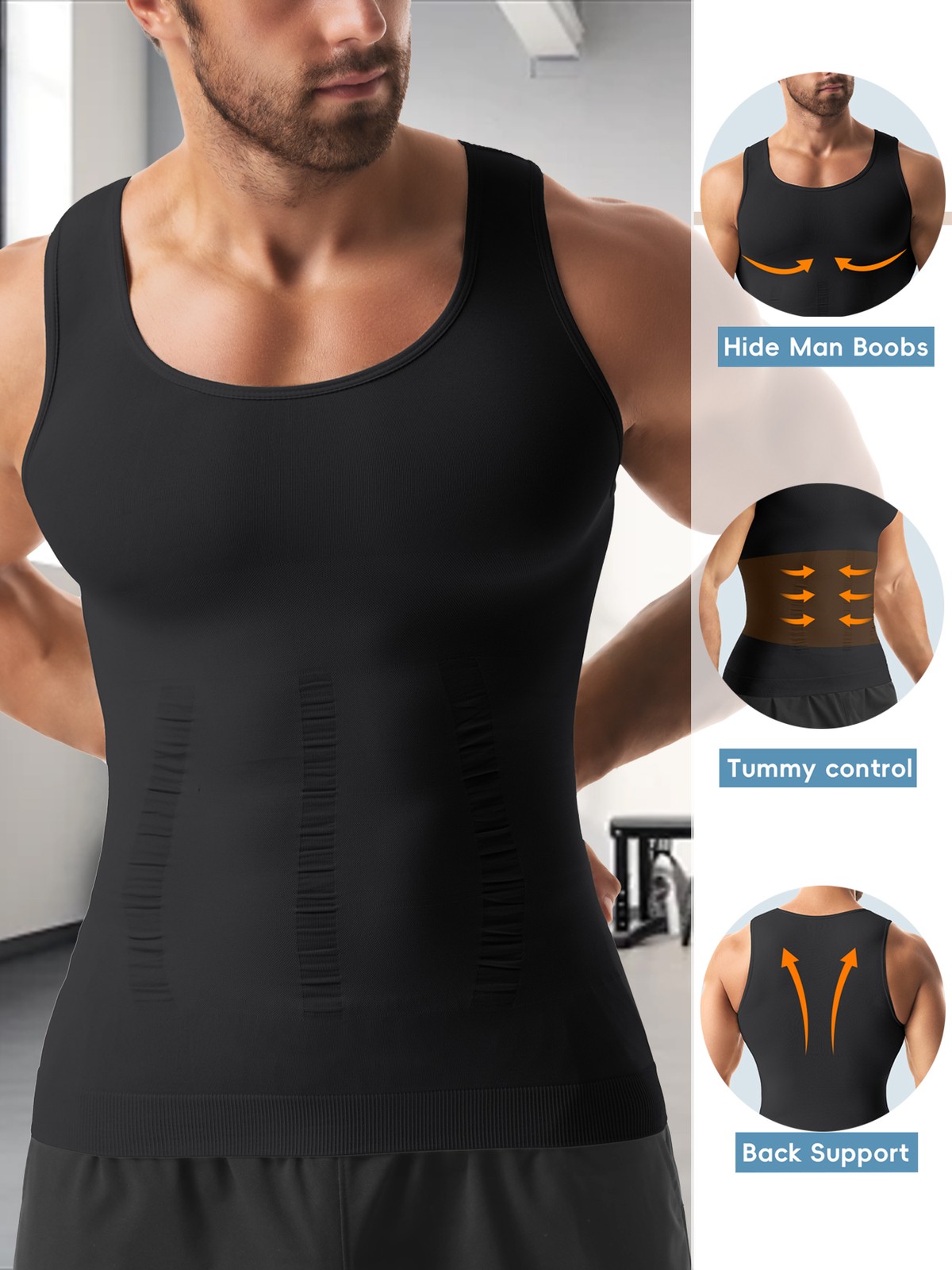 Men Slimming Body Shaper Compression Shirt Tummy Control Vest Fitness Tank Tops