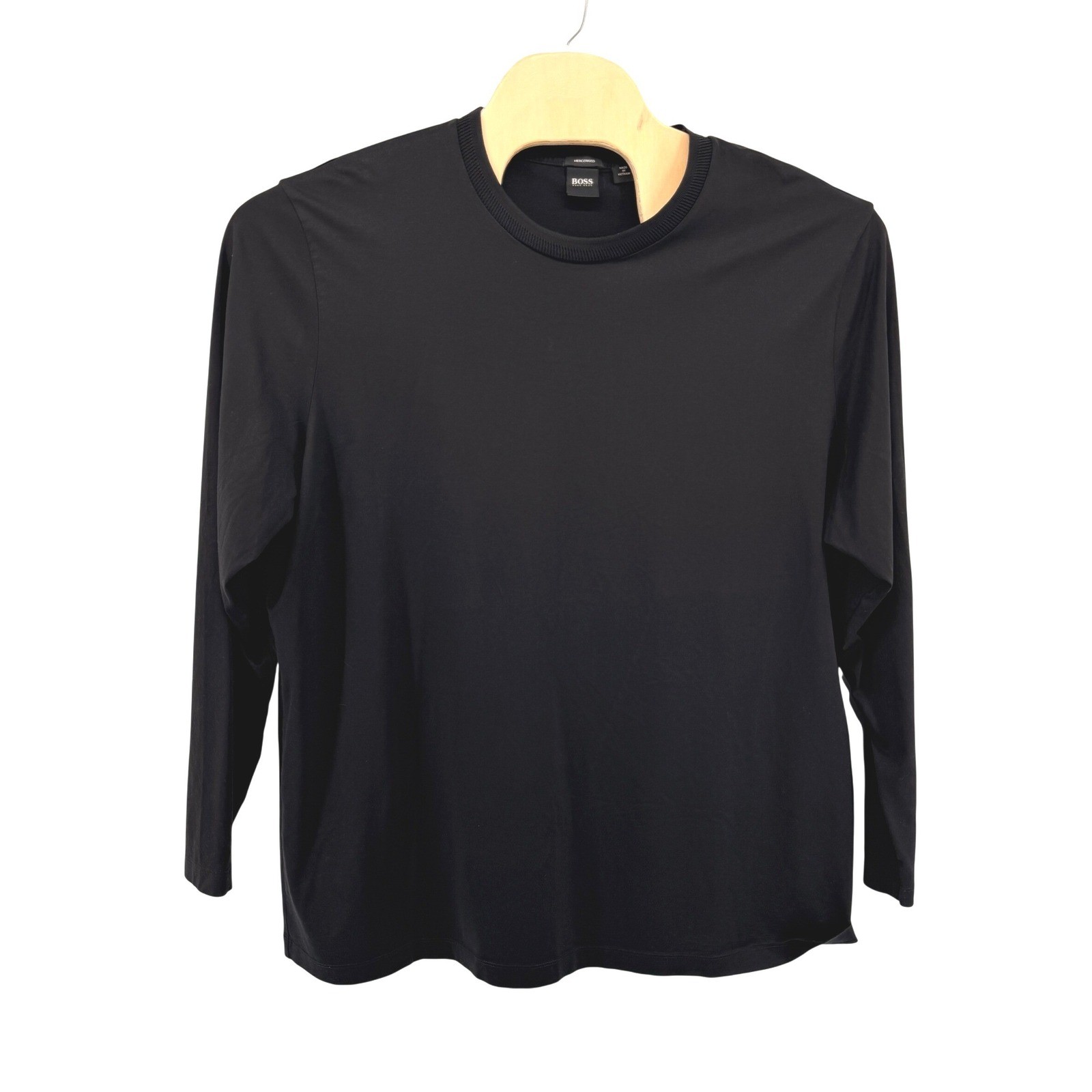 Hugo Boss LS T-Shirt Mens 4XL Pre-Owned Tee Black Mercerised Cotton Crew Neck