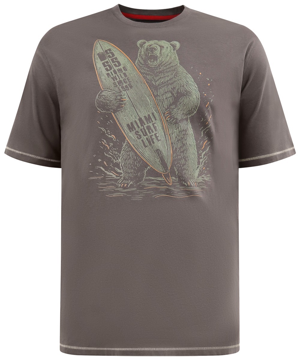 D555 SURFING BEAR PRINT T SHIRT – KHAKI BIG SIZE 2XL 3XL 4XL 5XL 6XL