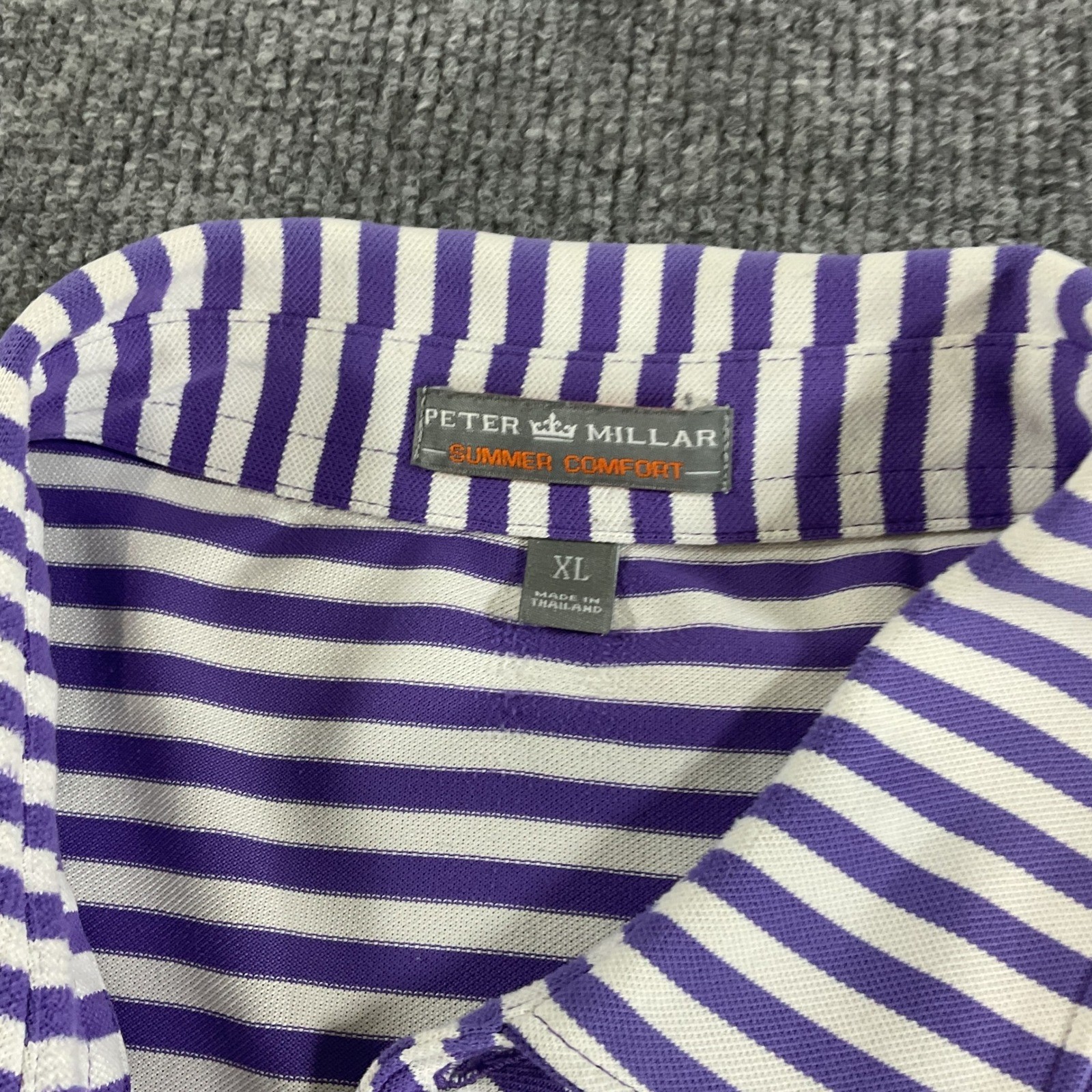 Peter Millar Summer Comfort Polo Shirt XL Purple White Stripe Crown Sport Logo