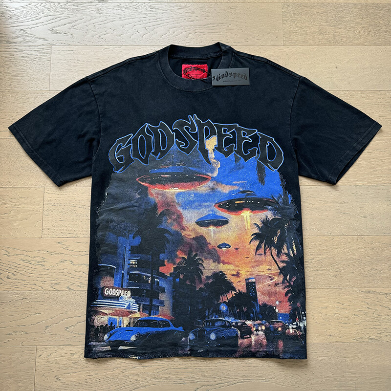 NEW Mens Godspeed Urban UFO print Tee Washed Short sleeved T-shirt