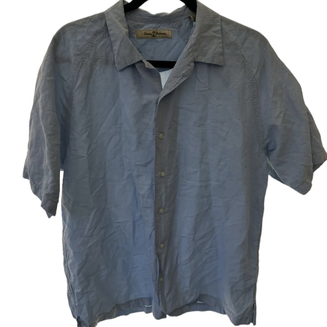 Tommy Bahama Mens Shirt Medium Silk Loop Collar Textured Pattern Blue