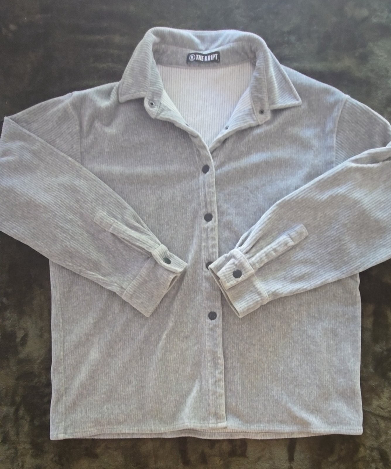 The Kript Grey Ribbed Corduroy Snap Button Shirt Size L