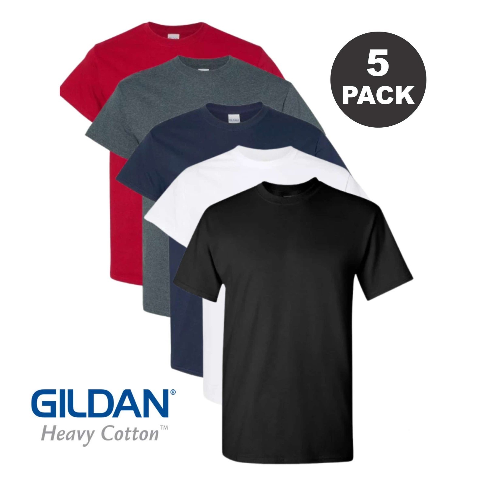 Gildan (5-pack) Bulk Solid Heavy Cotton Short Sleeve Blank Tee T-Shirt S-5XL New