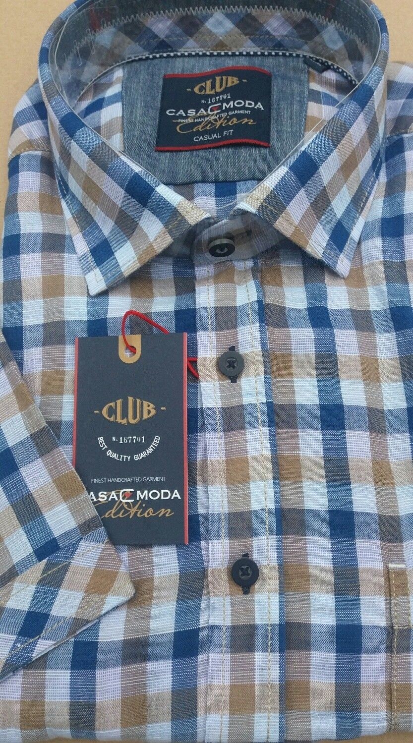 CASA MODA BLUE/BROWN CHECK SHORT SLEEVE SHIRT 2xl 3073516 2xl 3XL4XL5XL6XL 7XL