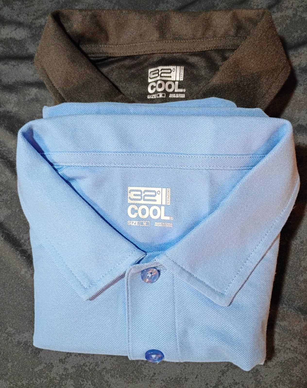 32 Degree Men’s Solid Polo Shirt M Blue/Gray Short Sleeve Collared Button 2 pack