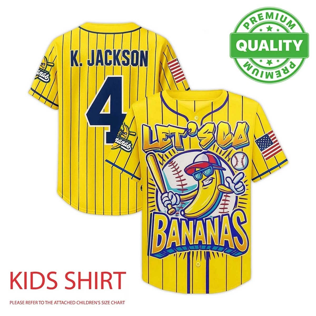 Let’s Go Savannah Bananas #4 Jackson Bananas Jersey 2025 3D AOP Kids 1J0722