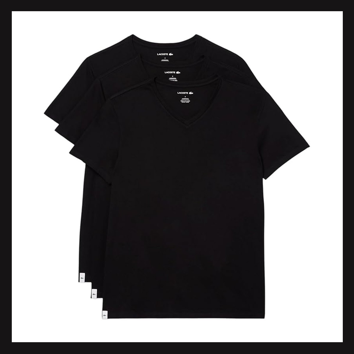 NWT – Lacoste Men’s 3-Pack 100% Cotton Regular Fit V-Neck Undershirt Sz Medium