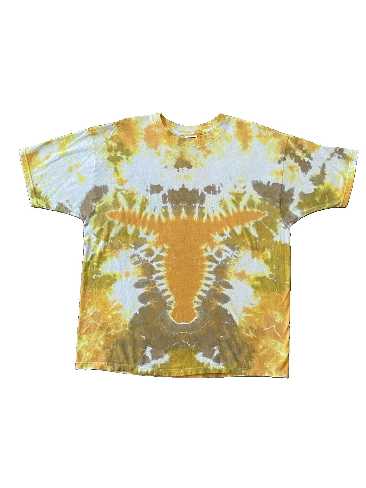 Yellow Orange UT TX Longhorn Tie Dye T Shirt Fruit of the Loom 100% Cotton XXL