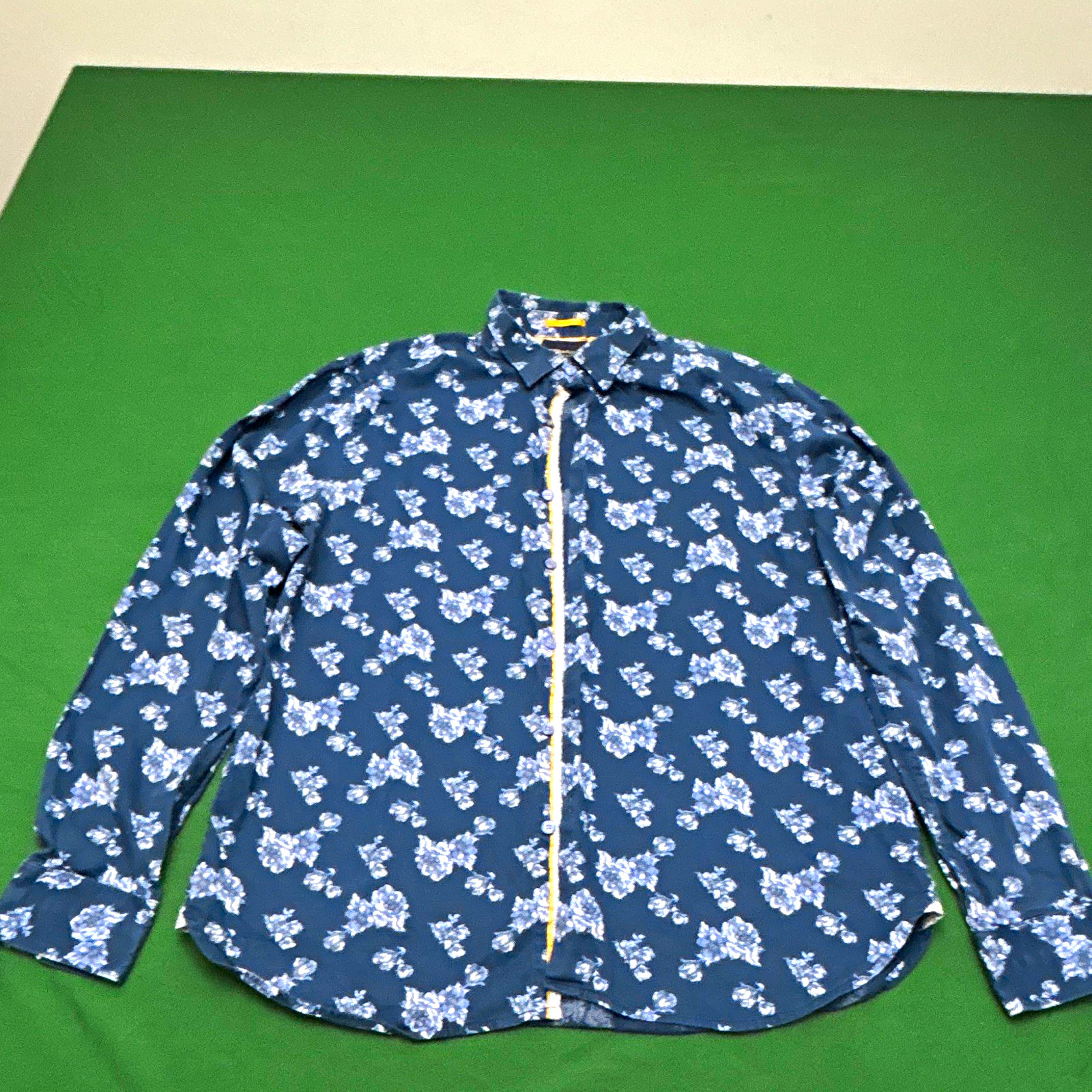 Denim & Flower Ricky Singh Blue/White Floral Button-Up Shirt Slim Fit XL
