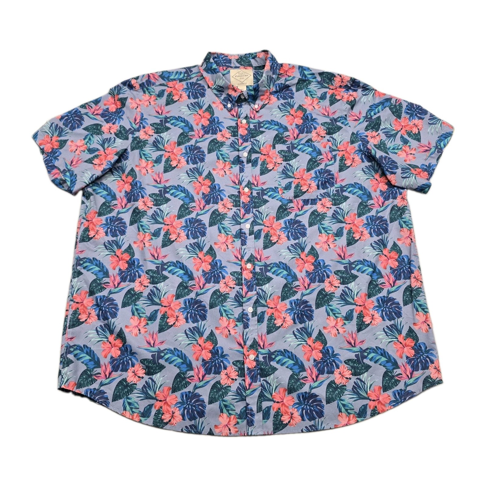 St. Johns’s Bay Performance Shirt Men’s 3XLT Tropical Floral Hawaiian Button Up