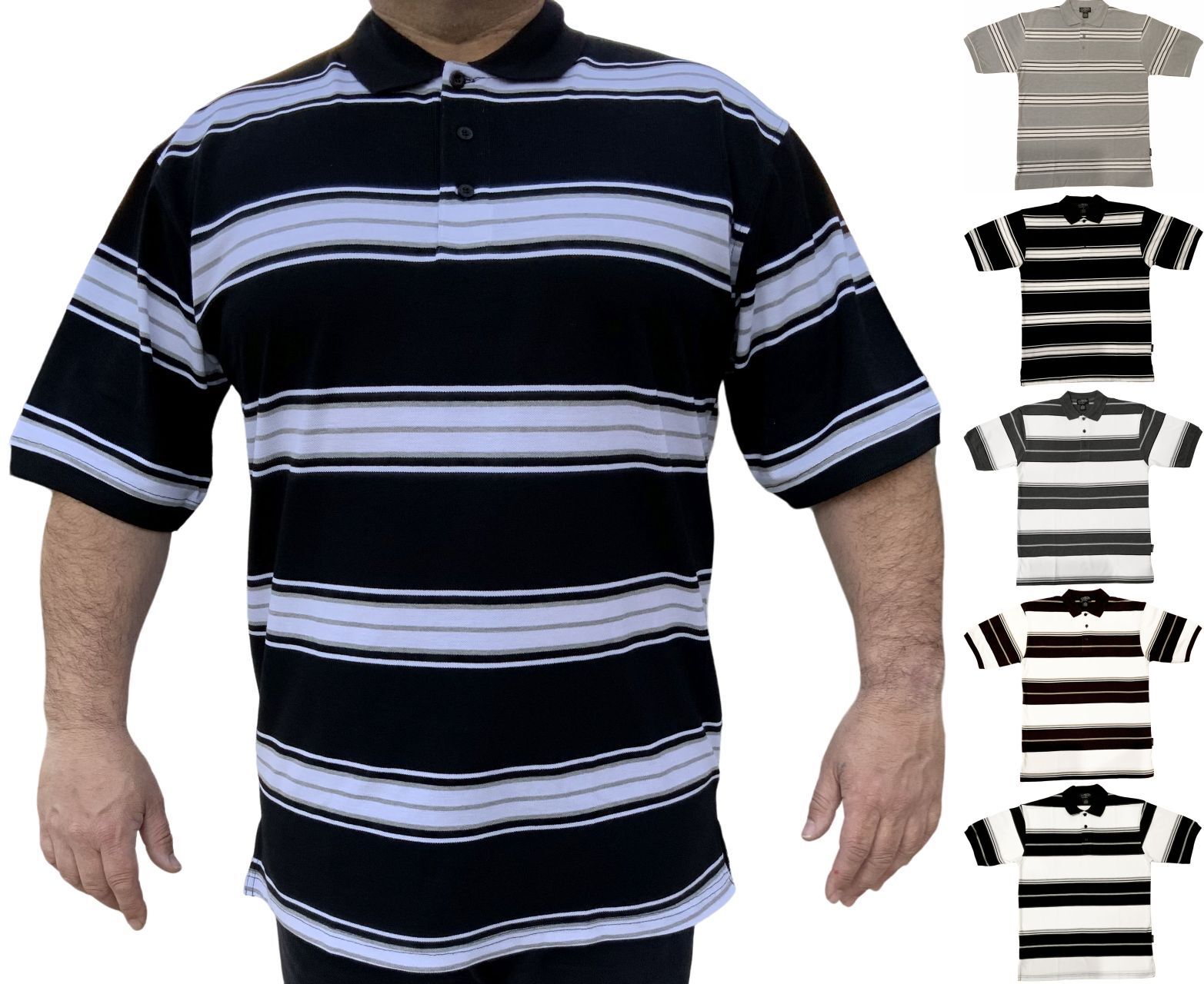 Mens Caltop Sportswear Stripped Short Sleeve Button Up Knit Polo Shirt