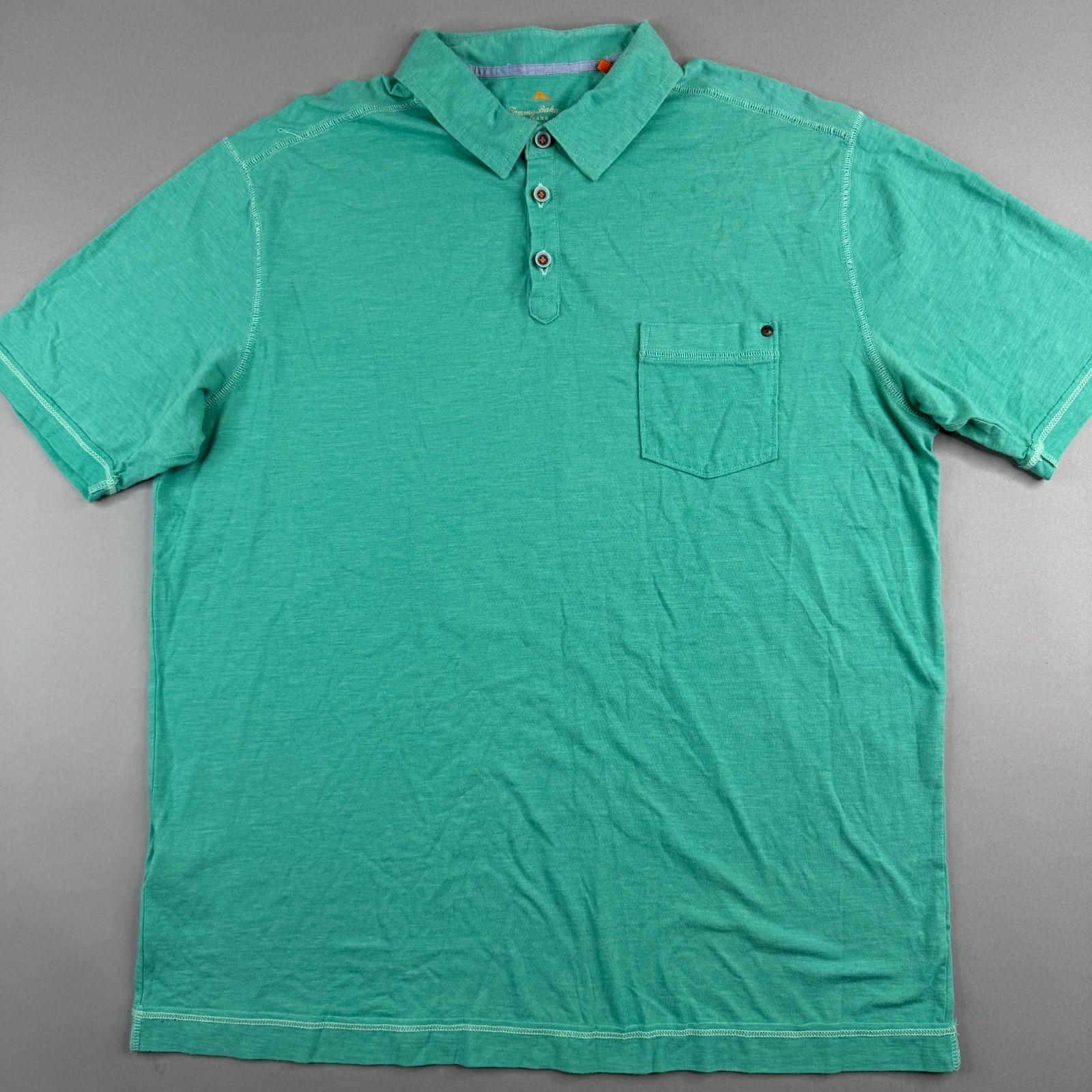 Tommy Bahama Jeans Polo Shirt Mens Large Cotton Polyester Blend Teal Pocket