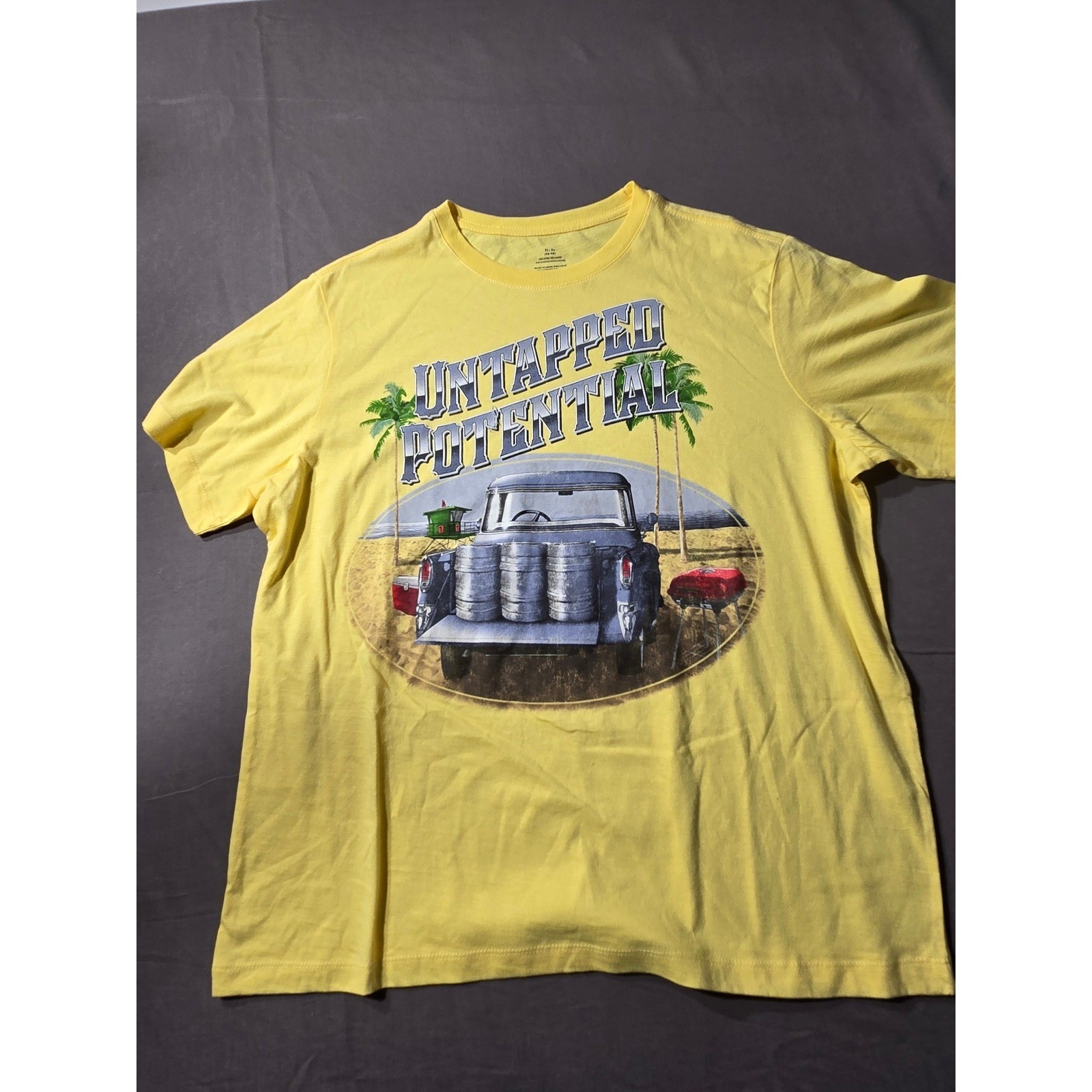 Untapped Potential Beer Truck Graphic T-Shirt Yellow Mens XL Short Sleeve Cotton