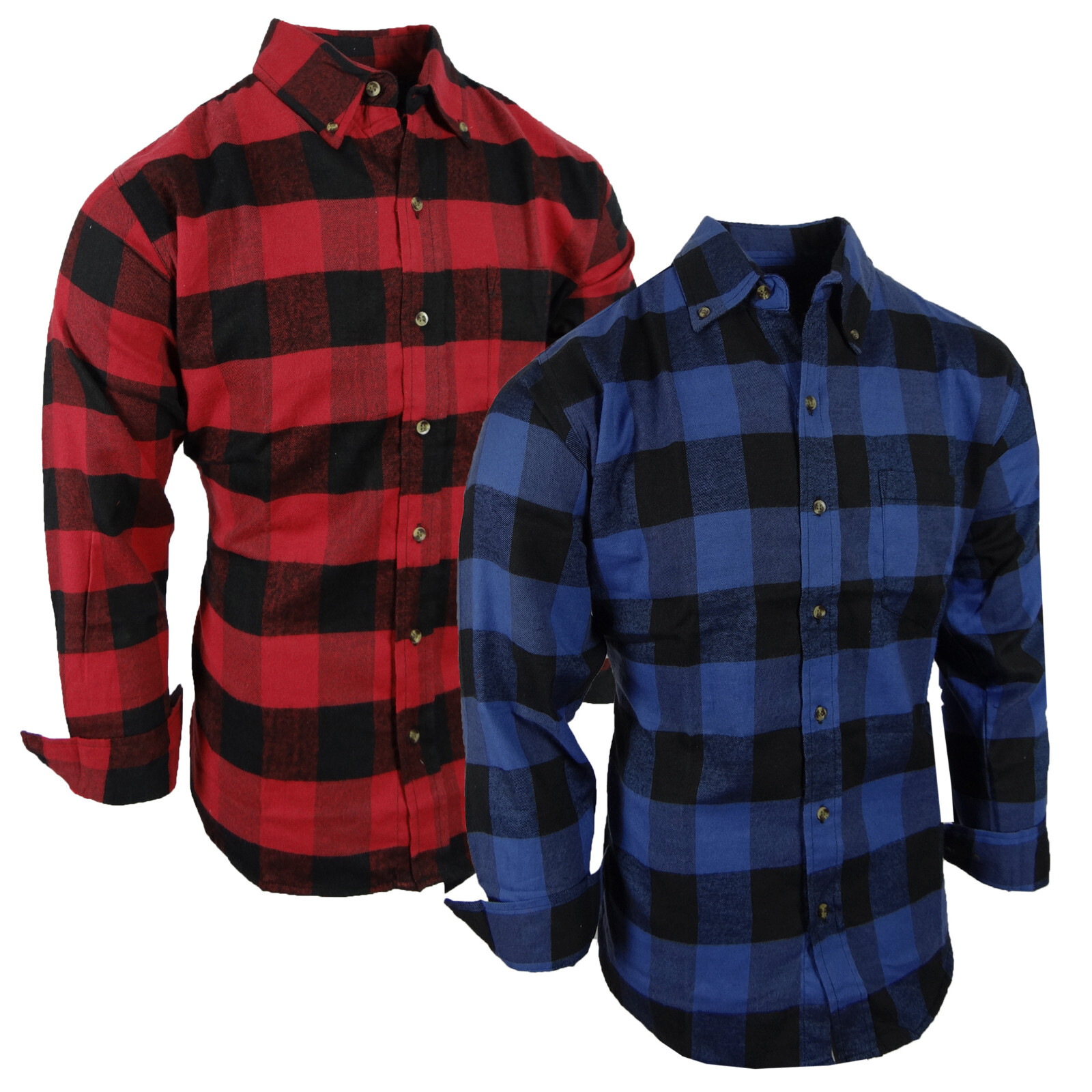 Mens Plaid Flannel Shirt Soft Button Down Collar Checker Pattern Chest Pocket b