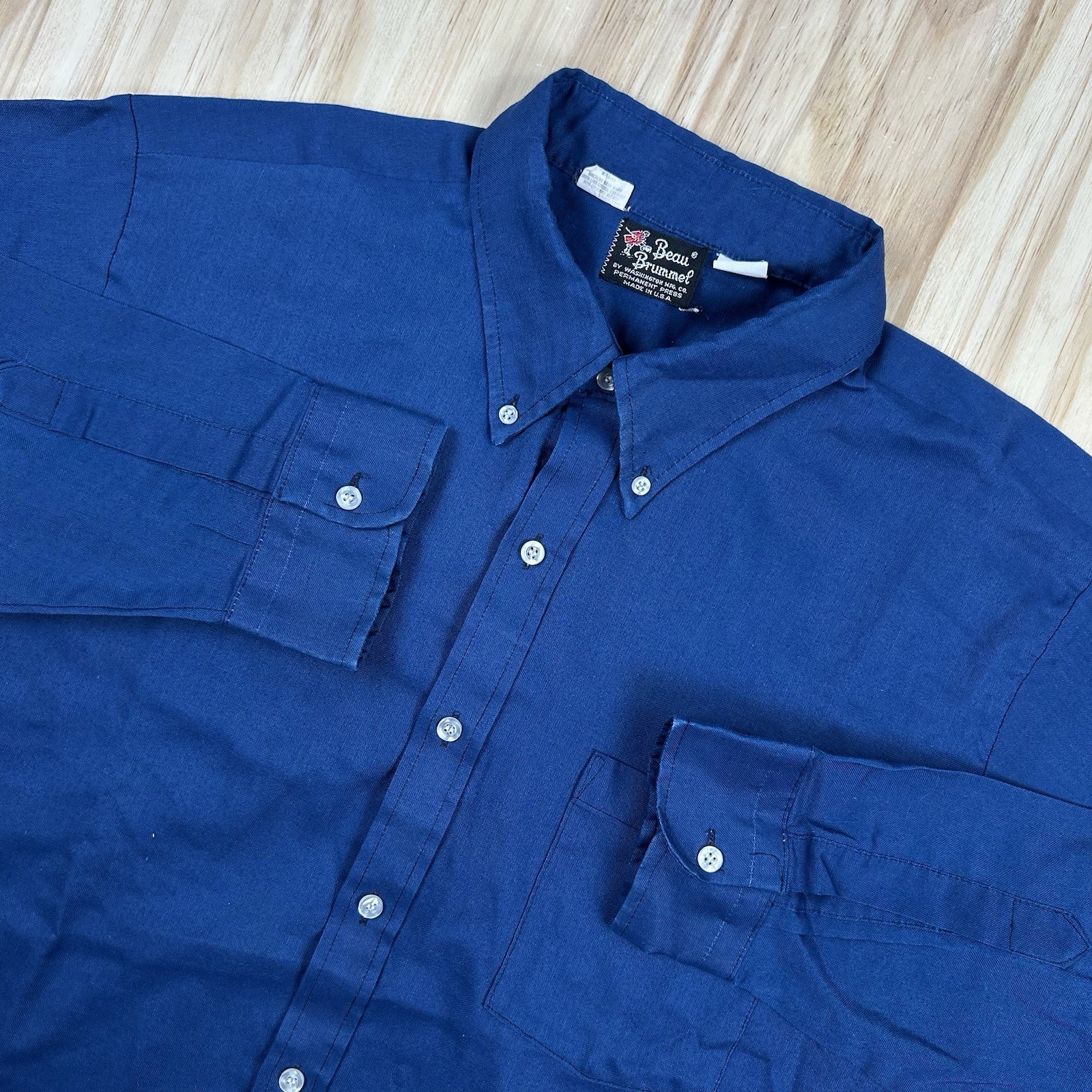 True Vintage Beau Brummel Prem Press Button Shirt Blue Fade 17-34 Long Sleeve