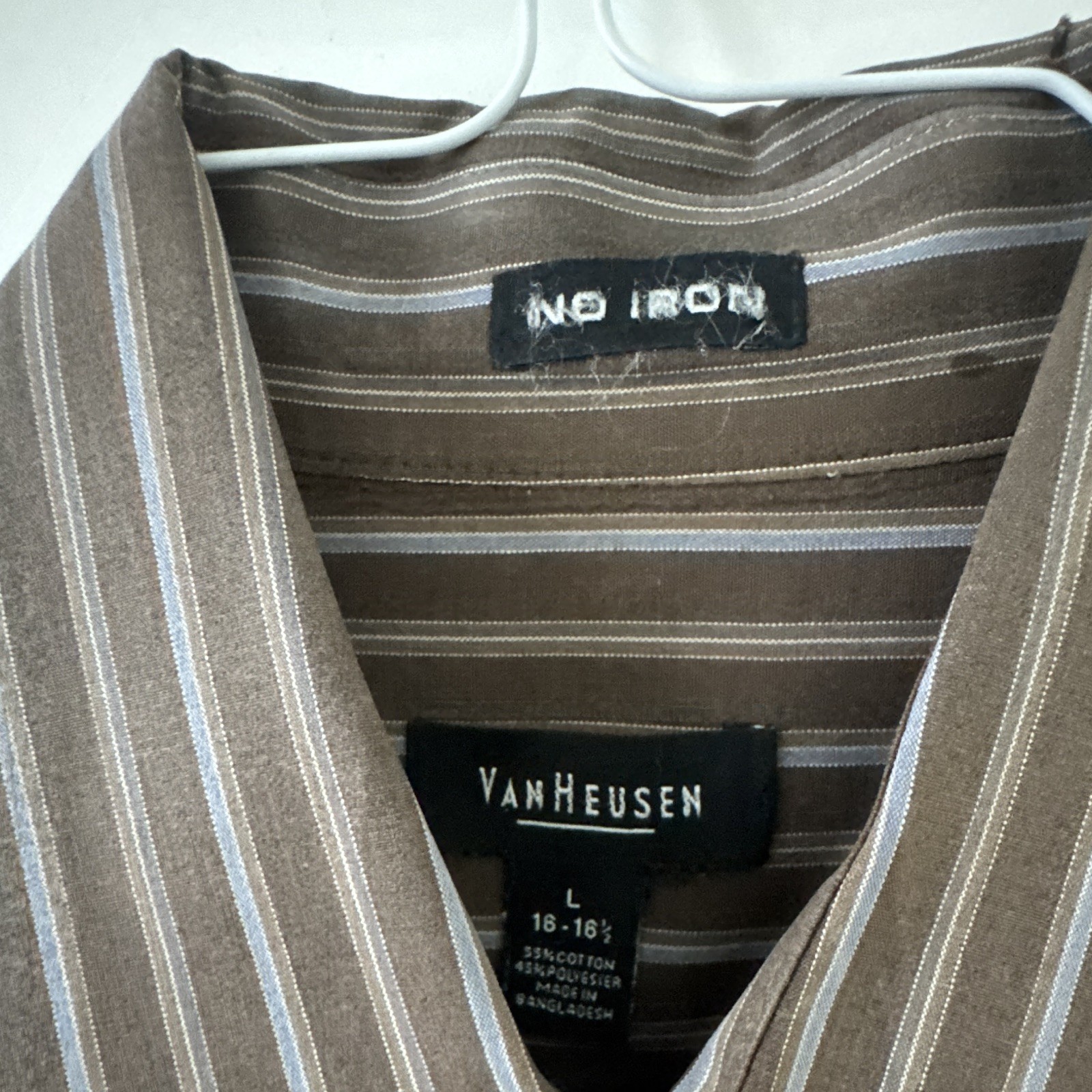 Van Heusen Regular Fit Brown/White/Blue Striped Dress Shirt L 16-16.5 SS