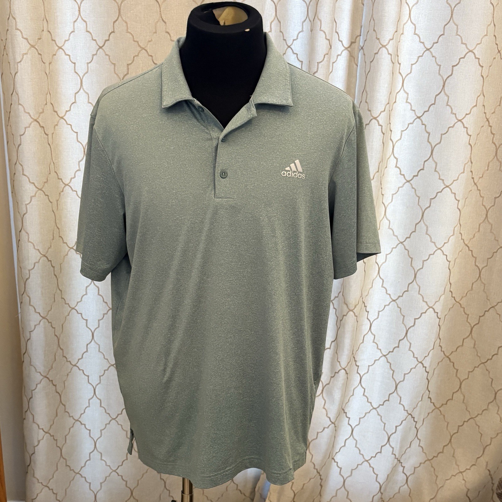 Adidas Golf Polo Shirt Large Med Green Short Sleeve Mens L Polyester/Spandex