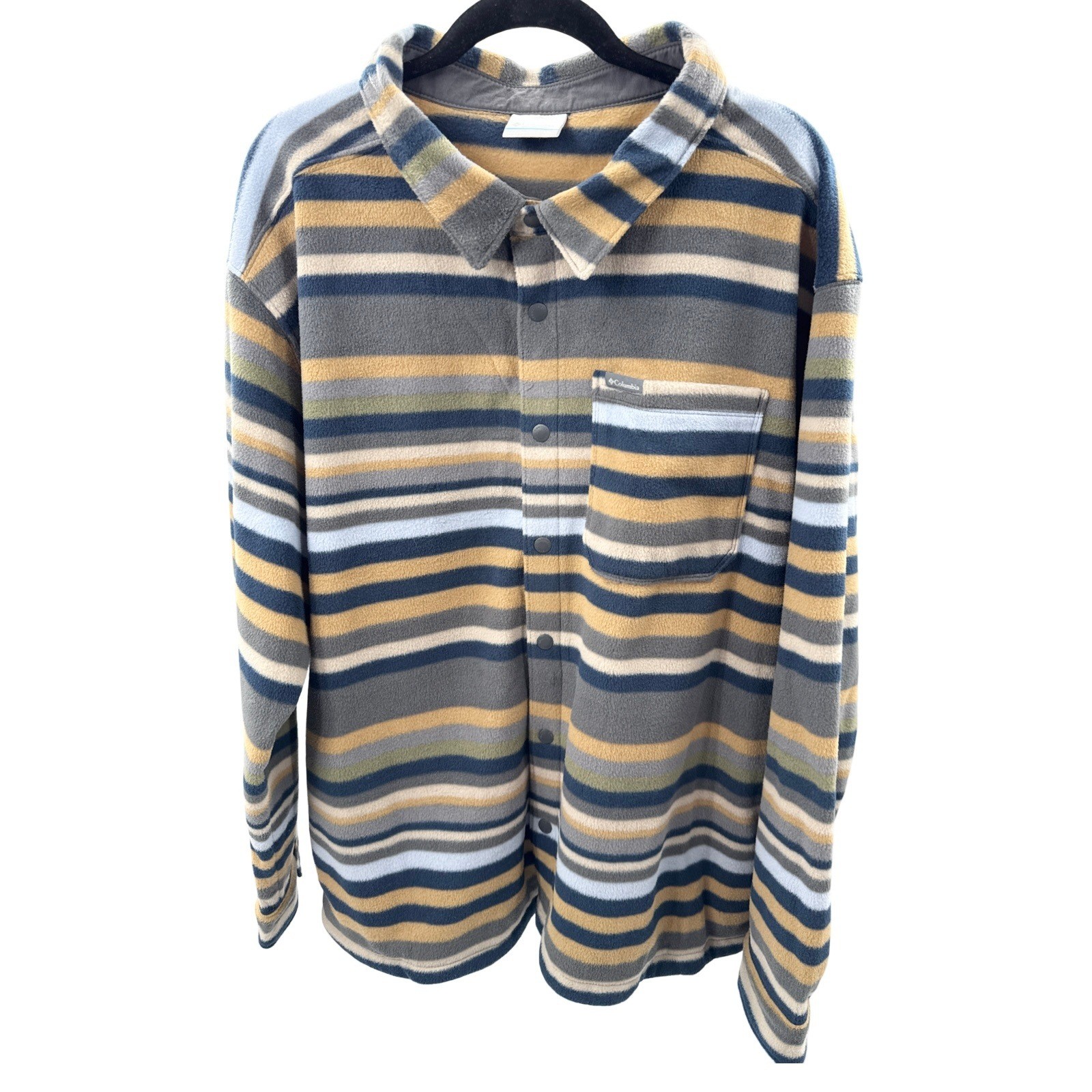 Columbia Fleece Shirt Jacket Striped Snap Front Pocket Shacket Size XXL