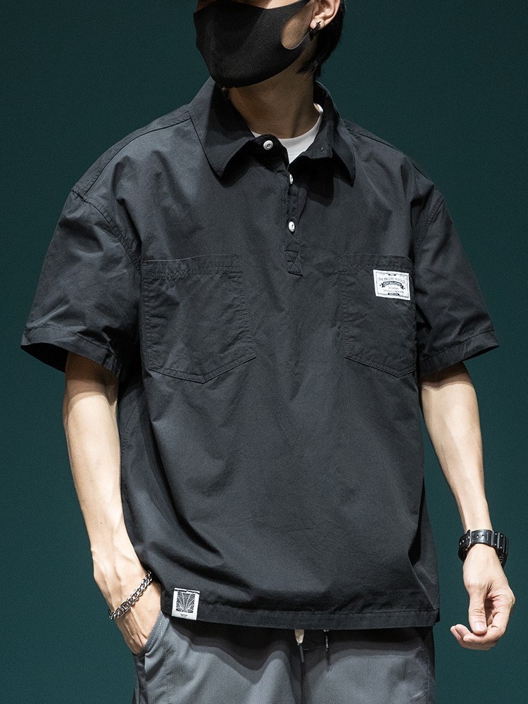 Men’s summer new loose Japanese workwear casual half sleeved short sleeved shirt