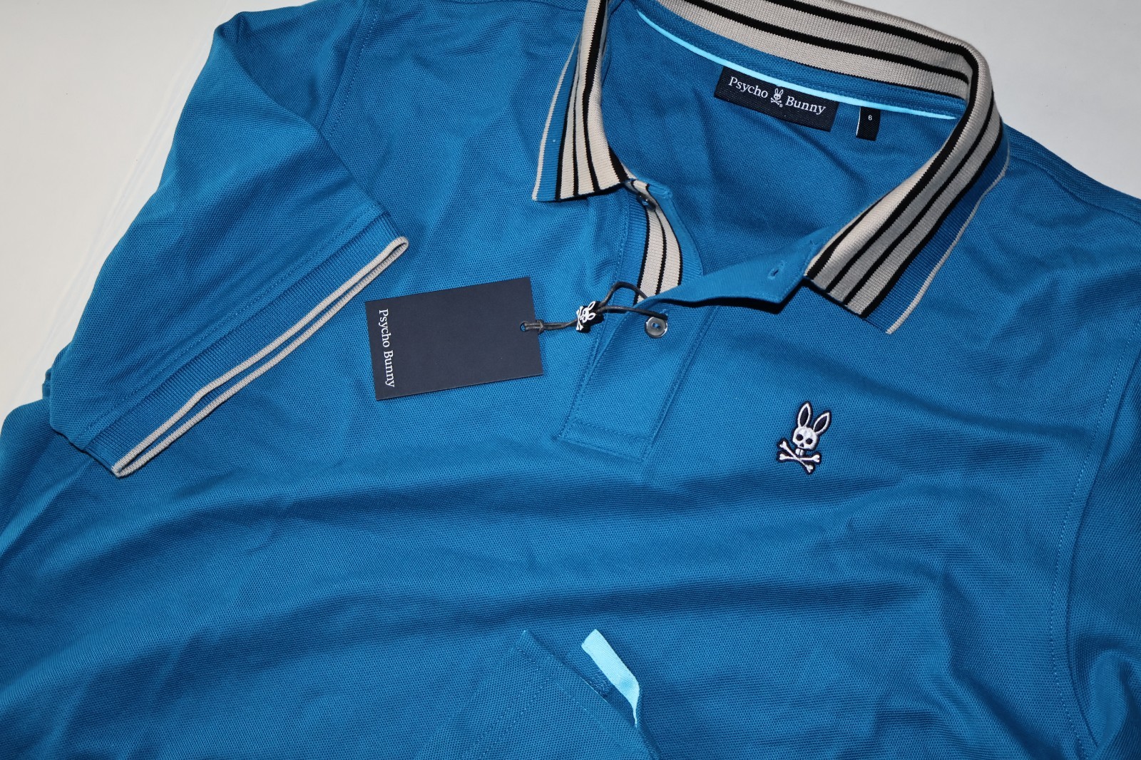 Psycho Bunny Pique Polo Shirt Walter Mykonos Blue SS New Size 6 Large L