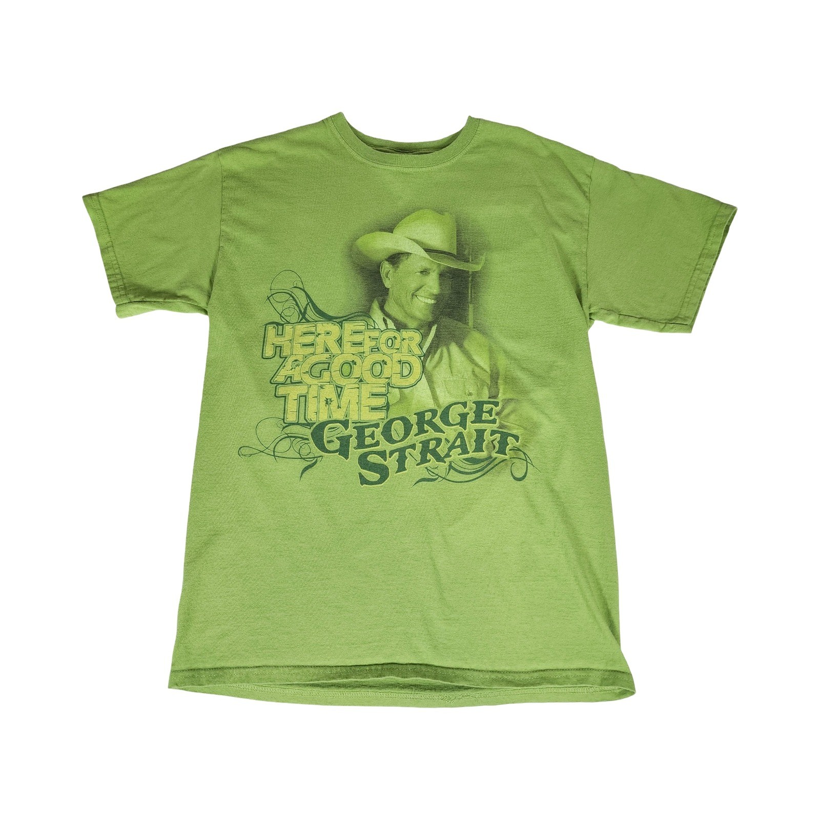 George Strait Here For A Good Time Lime Green Graphic T-Shirt Mens Medium Gildan