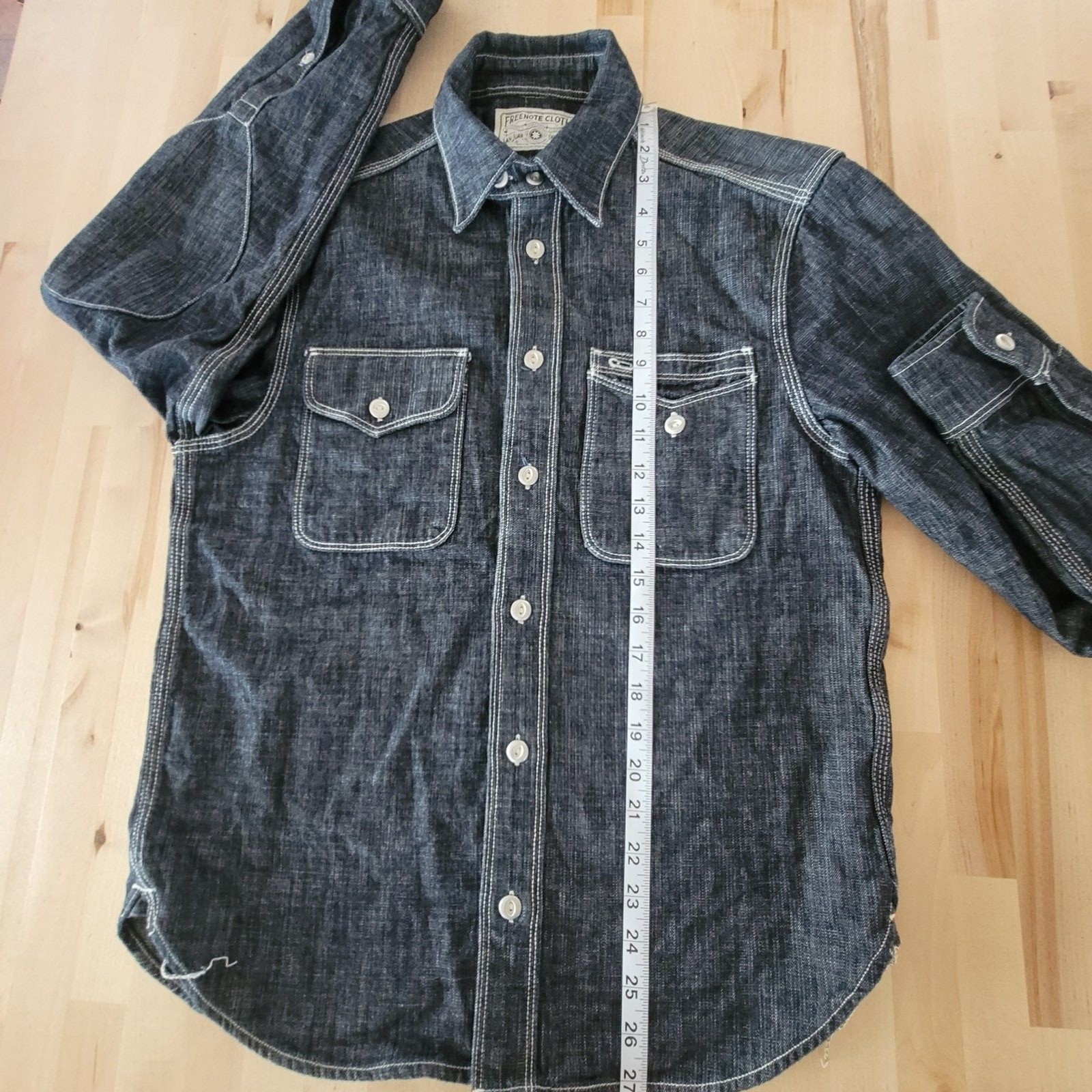Freenote Cloth Mens Lambert Slate Chambray Shirt SZ S Premium Button Up