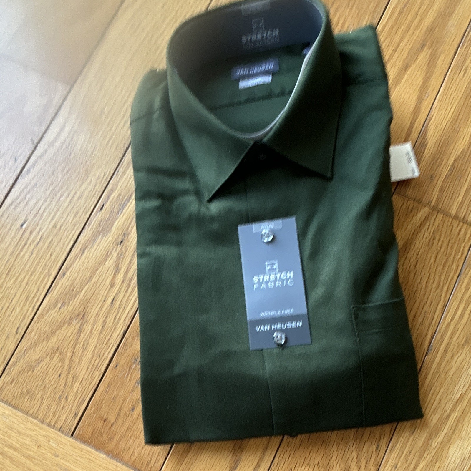 Van Heusen Stretch Green Solid Regular Fit Dress Shirt 15.5 32/33