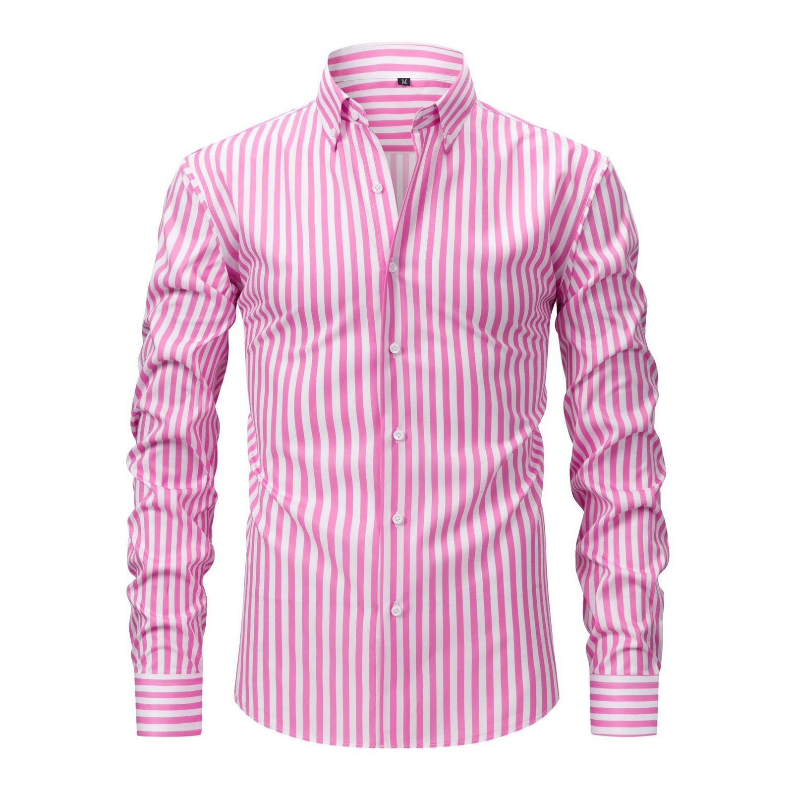 Mens Dress Shirts Formal Business Long Sleeves Elastic Striped Casual Shirts Top