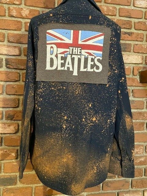 Your choice of BEATLES logo on upcycled flannel. Custom-made to YOUR size