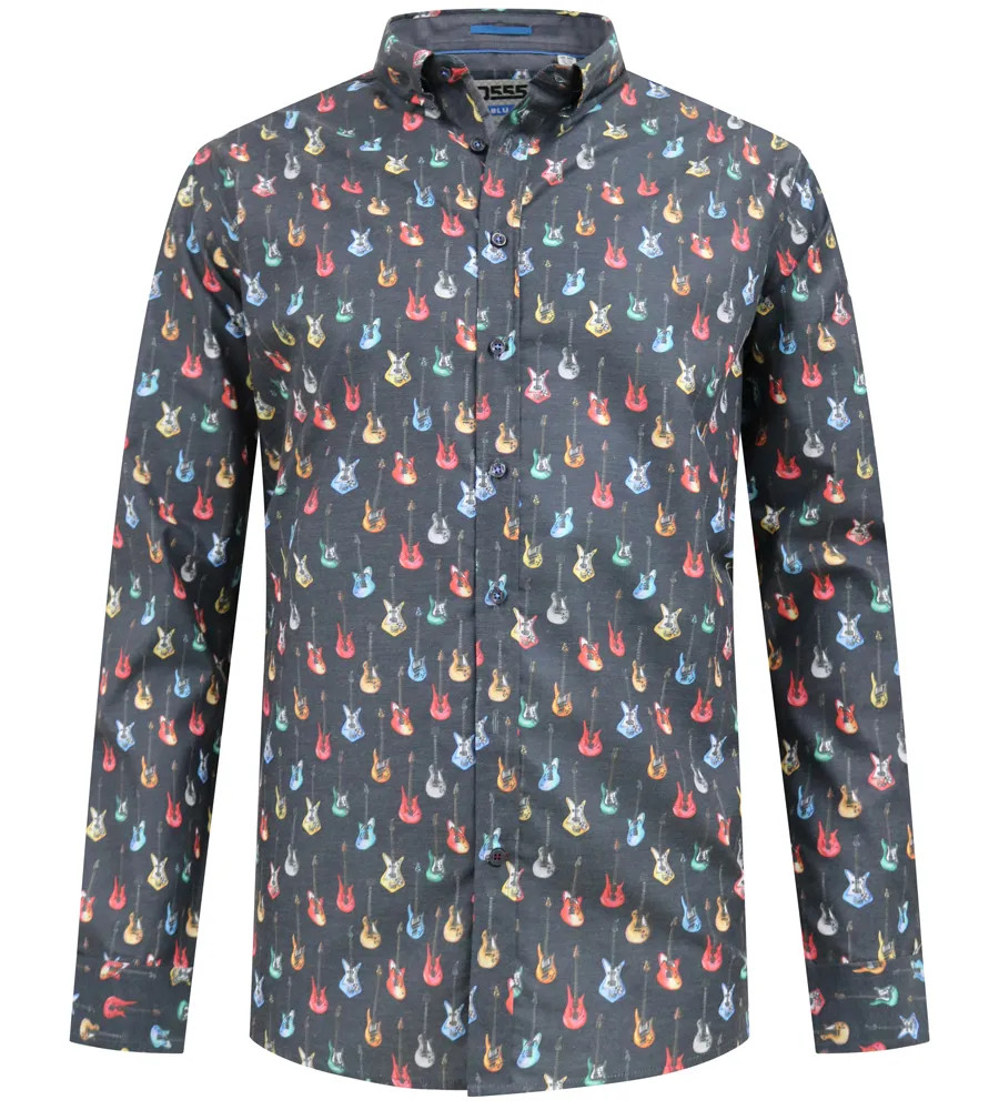 D555 Duke Big Mens Long Sleeve Shirt Guitar Print 2XL 3XL 4XL 5XL 6XL (111802)