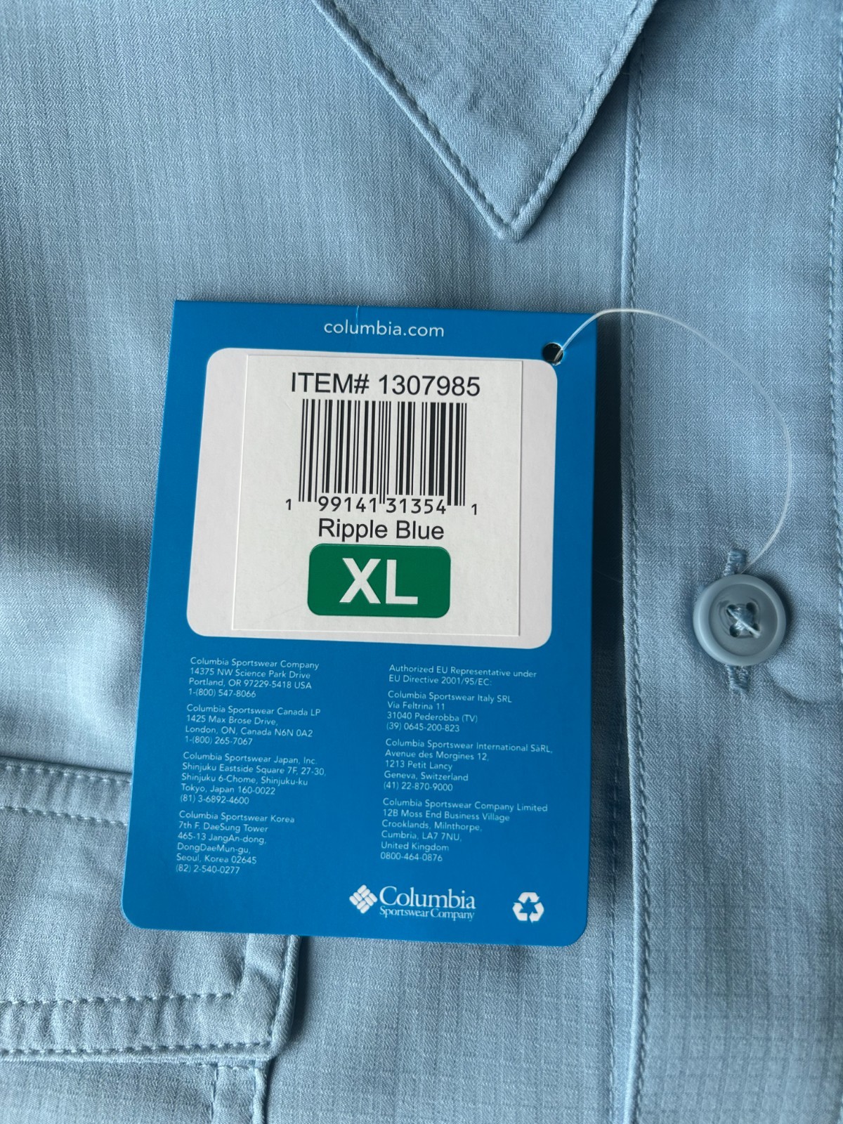 Columbia Omni Shade Men’s Long Sleeve Shirt Ripple Blue 40 UPF Size XL