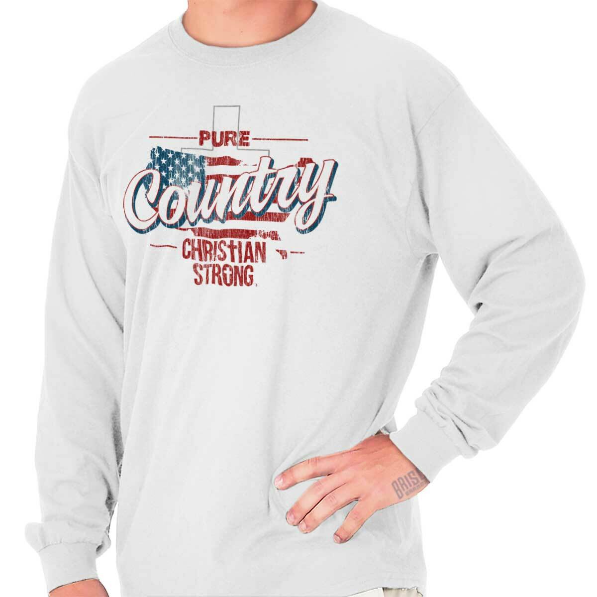 Country Cross Christian Religious American Long Sleeve Tshirt Tee for Adults