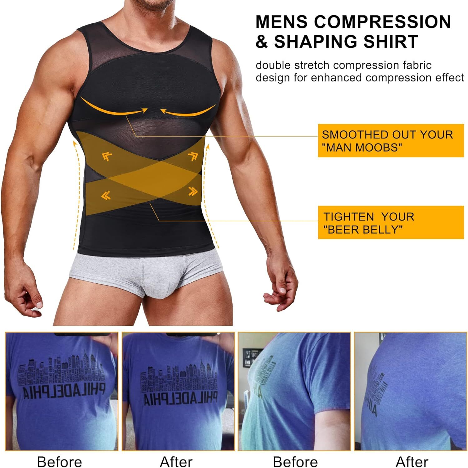 Men Gynecomastia Compression Shirts Tummy Control Body Shaper Tank Top Shapewear