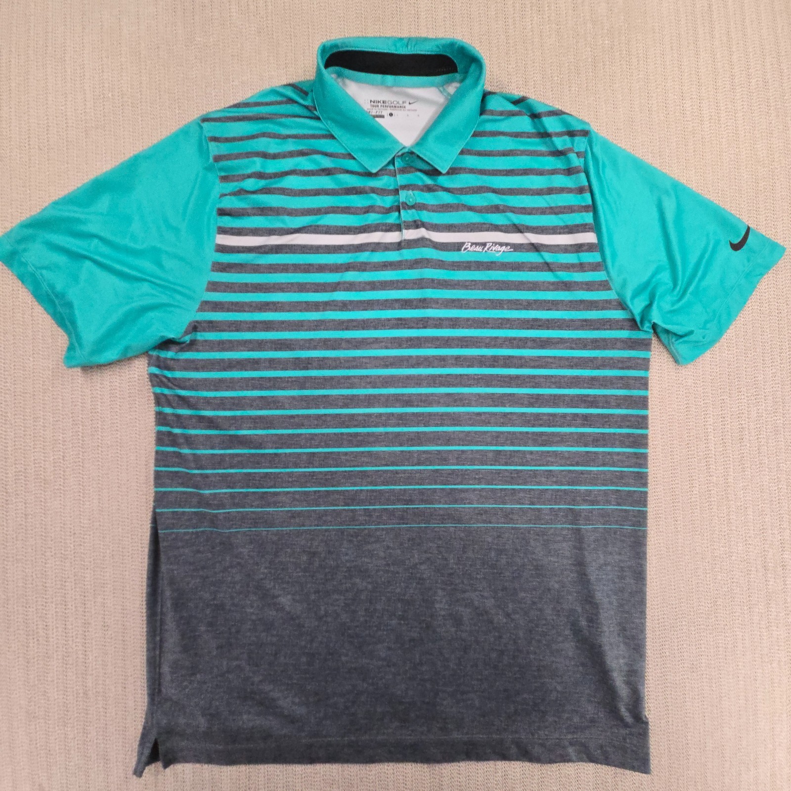 Nike Golf Polo Shirt Mens Large Gray Blue Dri-FIT Beau Rivage Casino Mississippi