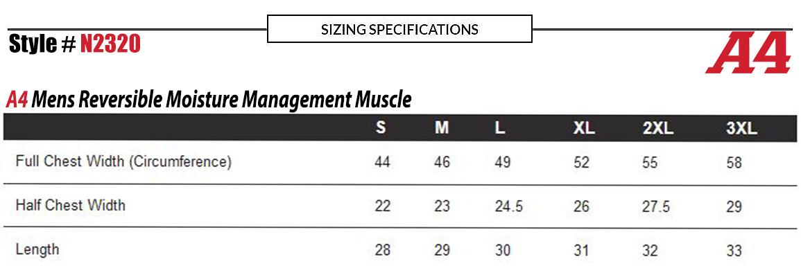 A4 Mens 4oz Micro Poly Reversible Moisture Management Muscle Tee N2320 S-3XL