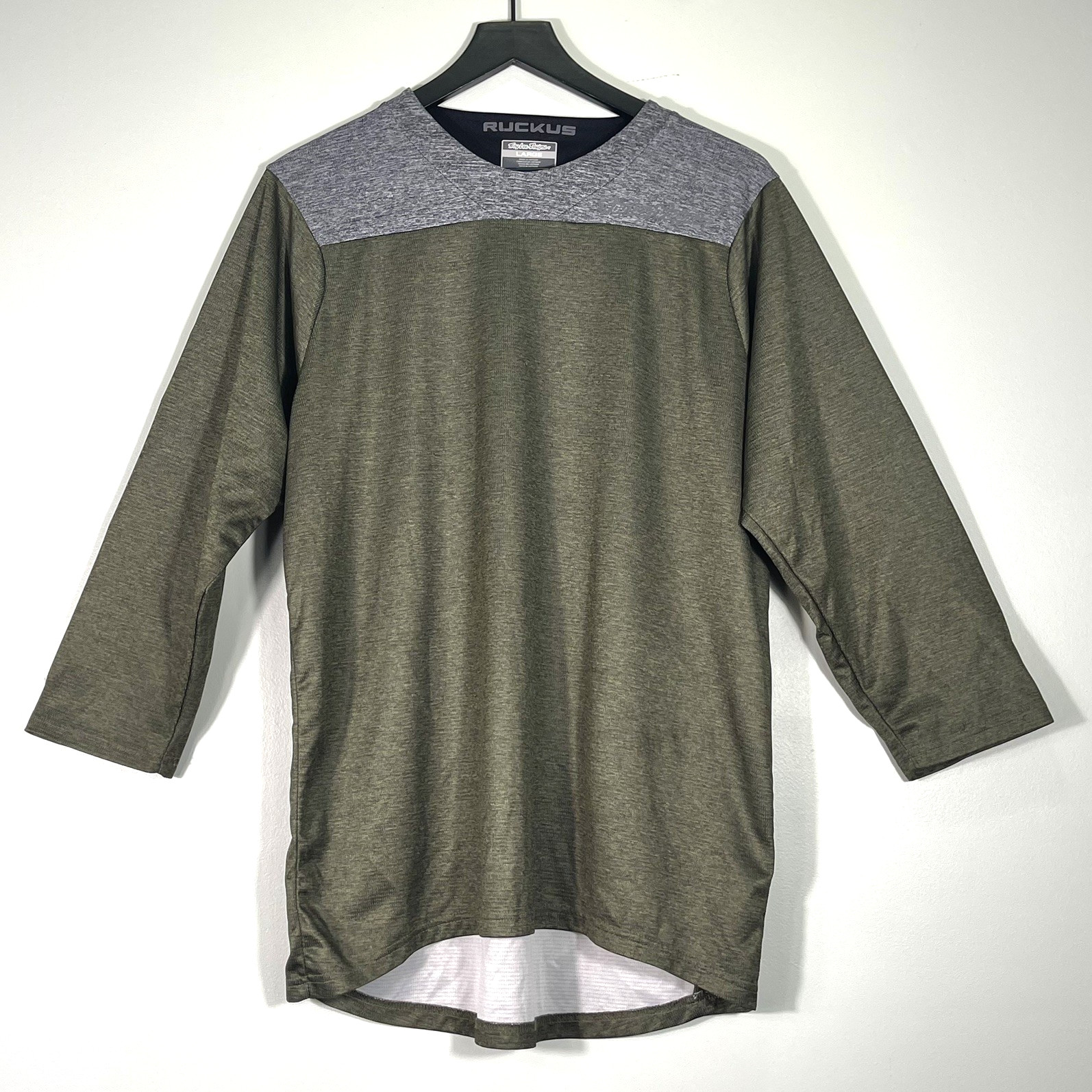 TROY LEE DESIGNS RUCKUS 3/4 Sleeve Jersey Zip Pocket Olive Green Gray Size Large