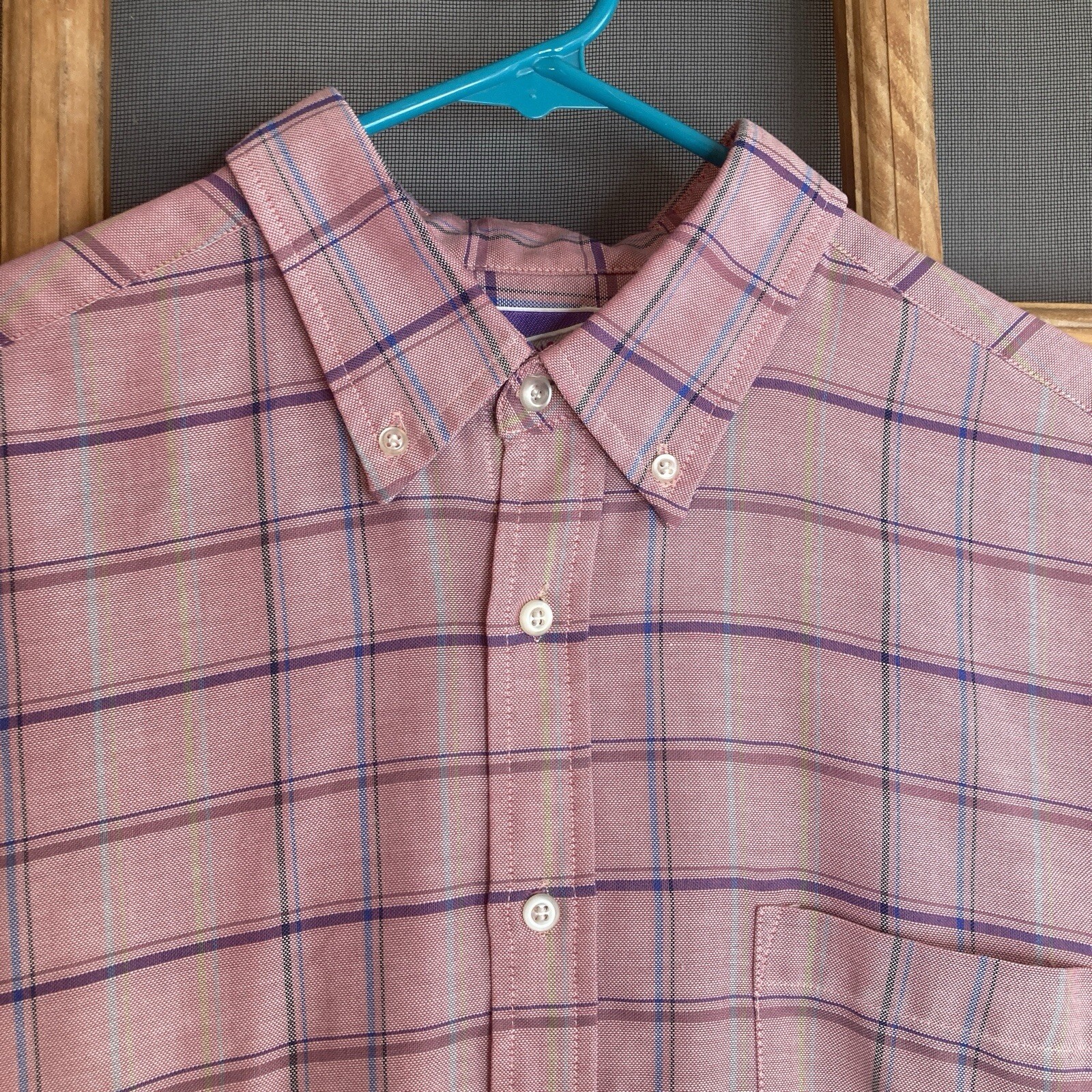 Honors Men’s Purple Pink Plaid Shirt Size L, 23×30, Made in USA