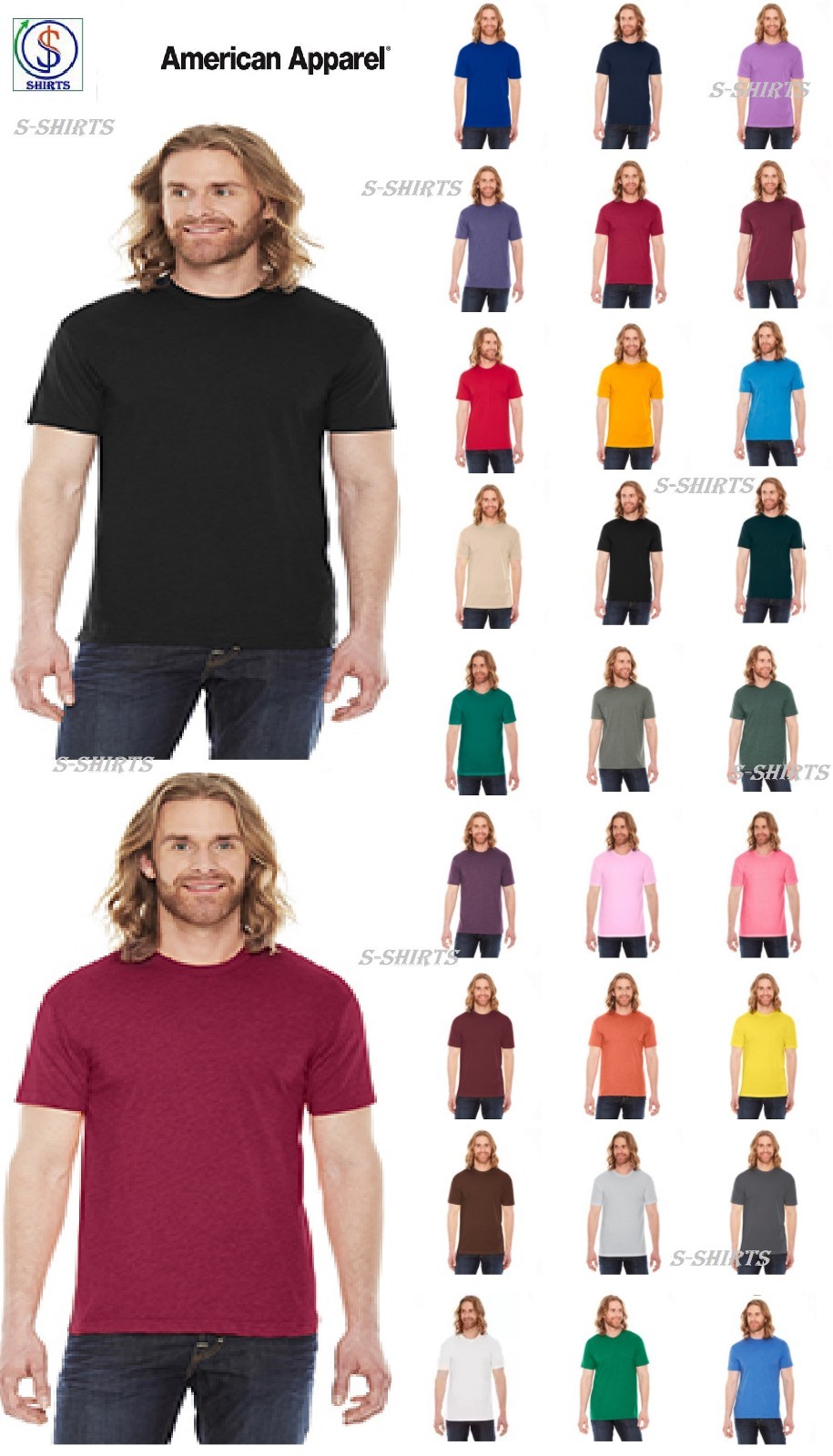 American Apparel New Unisex Crew Neck Tee BB401W Or Made In USA BB401US Tee Sale