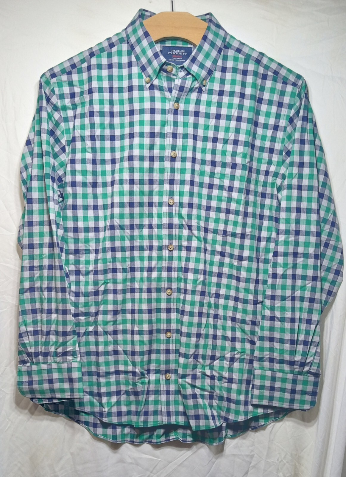 Charles Tyrwhitt Weekend Shirt Mens L Green Long Sleeve Button Up London Plaid
