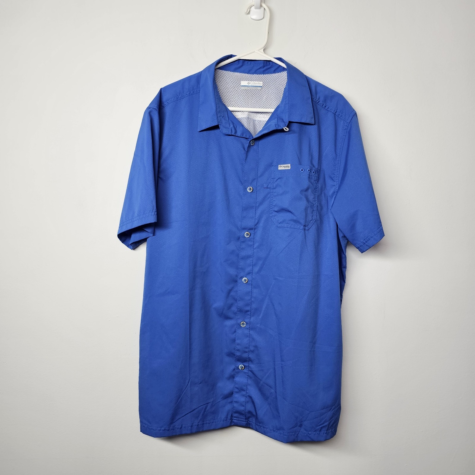 Columbia Slack Tide Camp Shirt Mens Large Omni Shade PFG Blue Vented Fishing