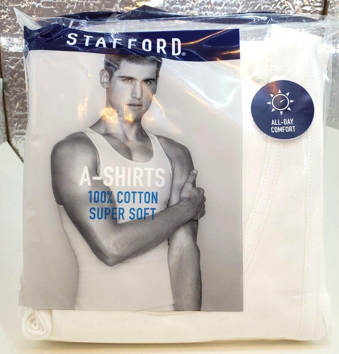 Stafford Super Soft 100% Cotton A-Shirts Ribbed Tank Top 4 Pack Large