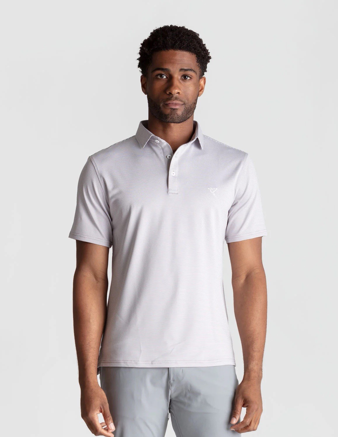 Birddogs Polo Shirt Size Large Stretch $99 MSRP Grey Stripes