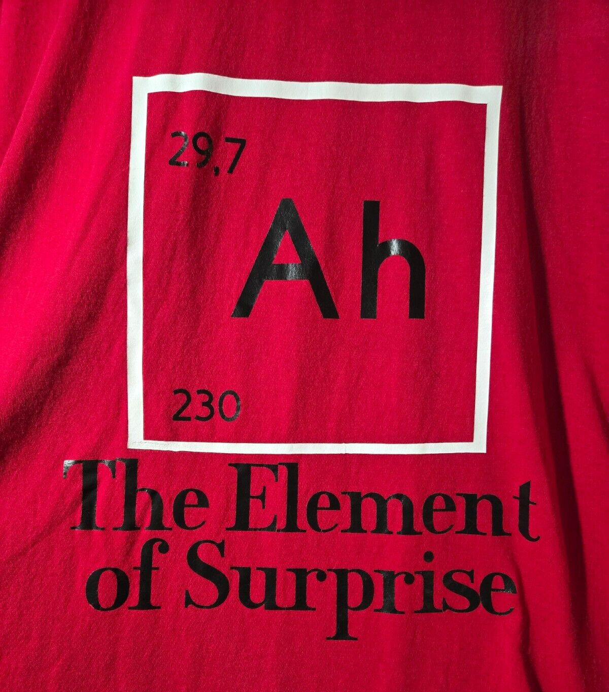 Brisco Apparel Periodic Table “Ah” The Element of Surprise Red Novelty T-Shirt