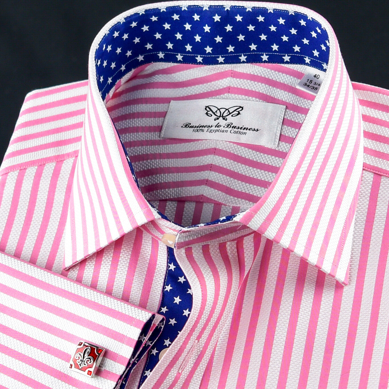 Pink Stripe Formal Business With Blue Stars Inner Lining Professional BossDress