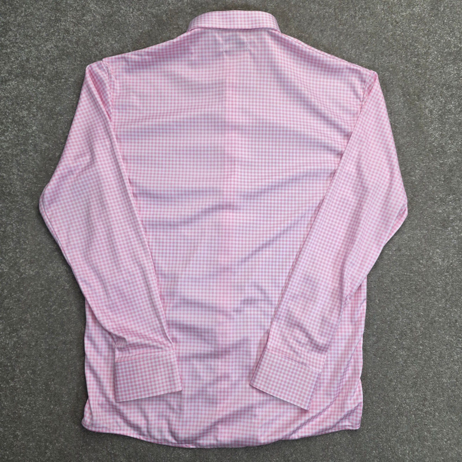 Collars and Co Men Dress Collar Stretch Long Sleeve Polo Shirt Sz S Pink Gingham