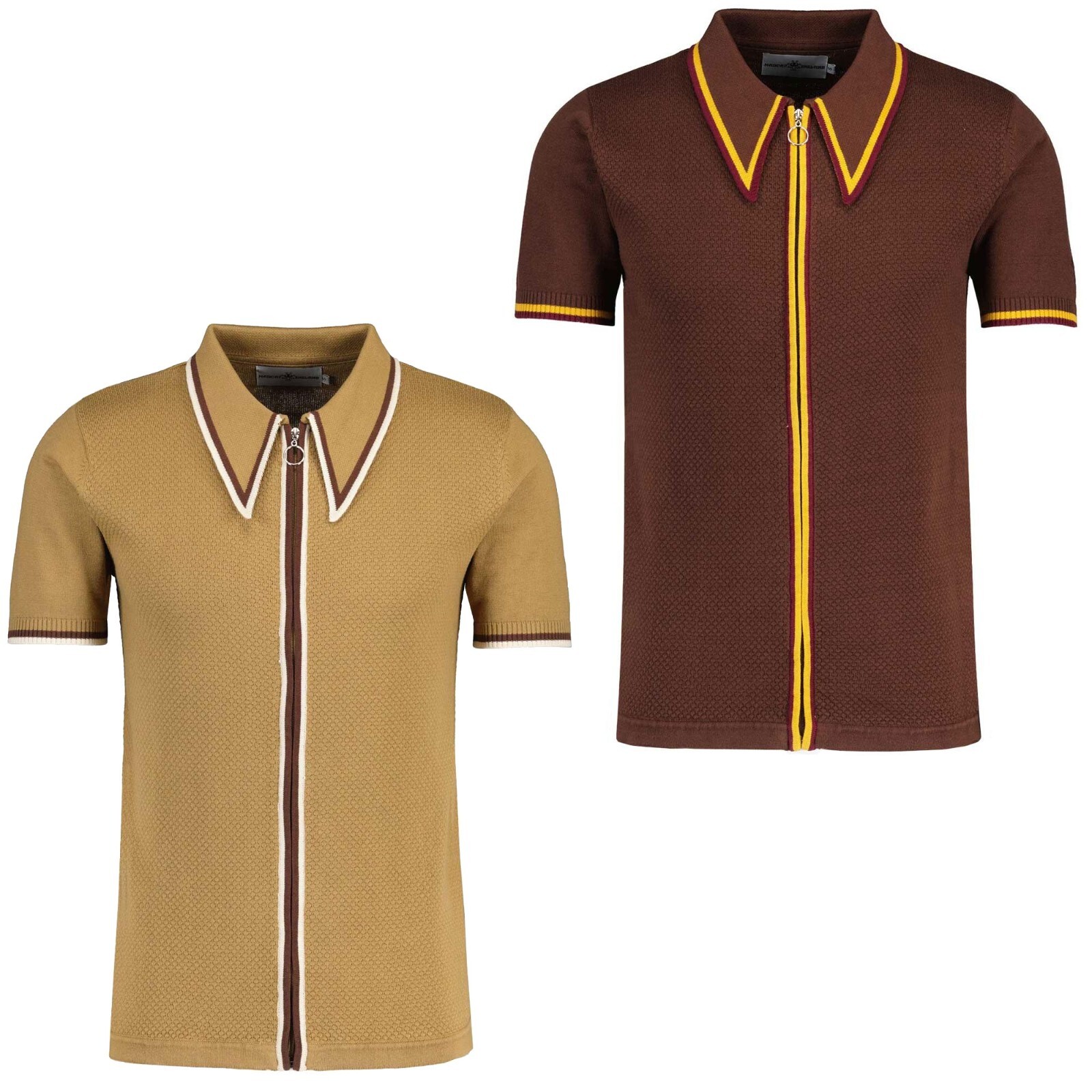 NEW MADCAP MENS 60s 70s MOD DAGGER SPEAR COLLAR ZIP POLO CARDIGAN MACK MC1094