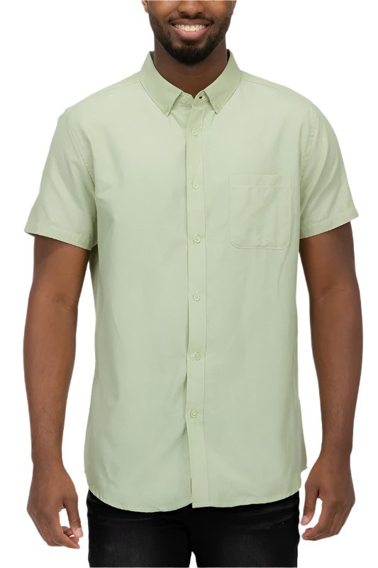 Men’s Size Large Green Short Sleeve Collared Button Down Dress/Casual Shirt Weiv