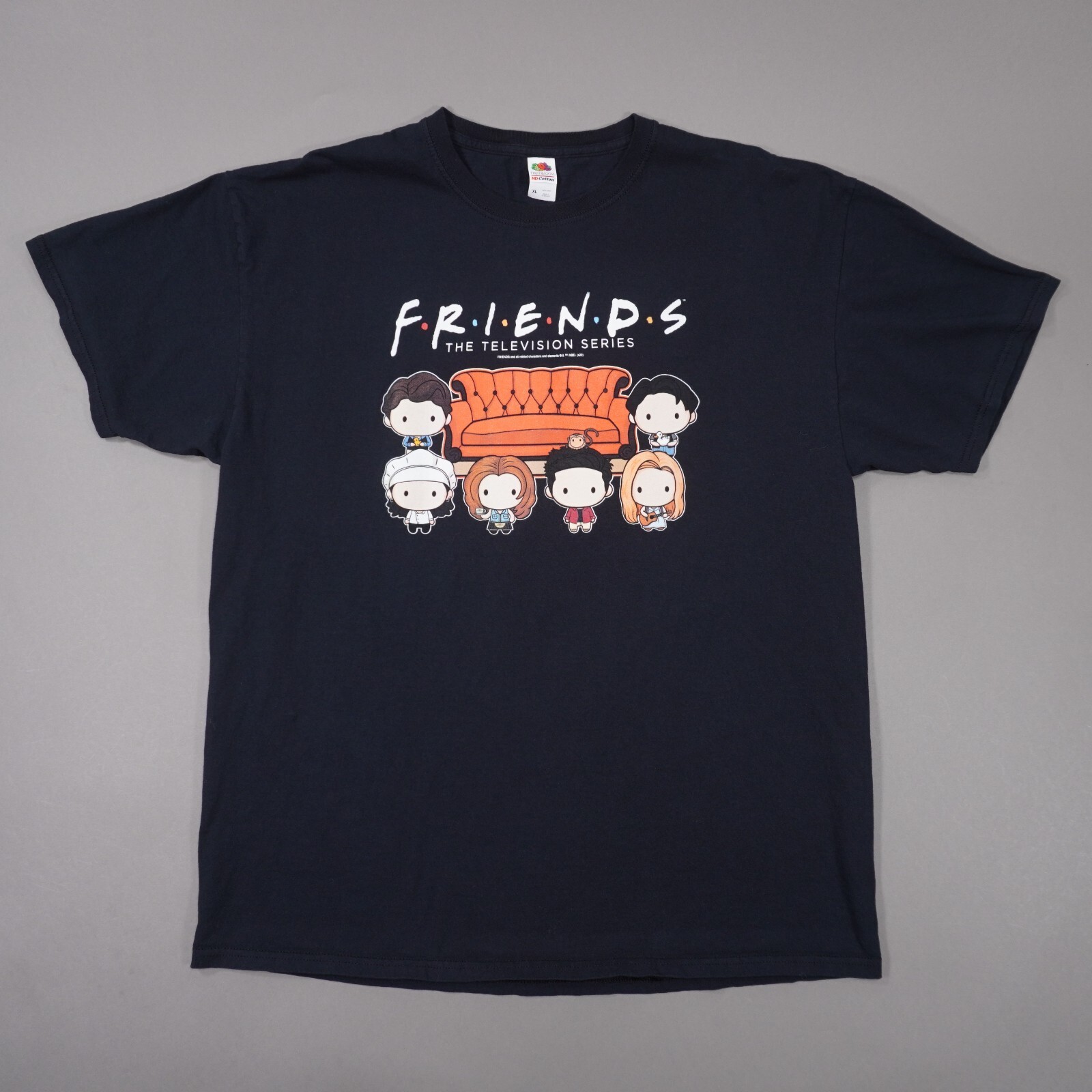 FRIENDS Television Series Chibi Short Sleeve T Shirt Mens XL Black Cotton EUC