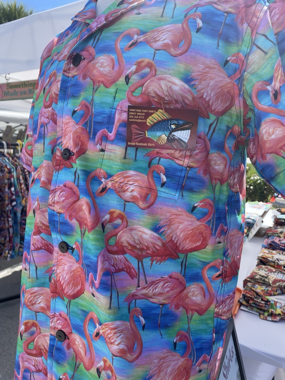 “Flamingos”, Large, SOMETHING FISHY SHIRTS, Tropical, Cotton